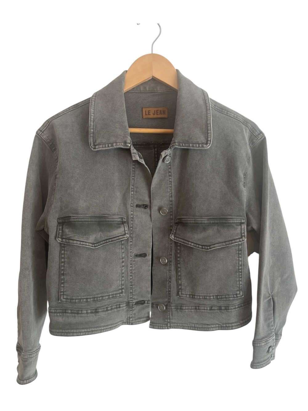 Luxury LE JEAN Dylan Cropped Utility Denim Jacket Grey Sulphur Wash Size M